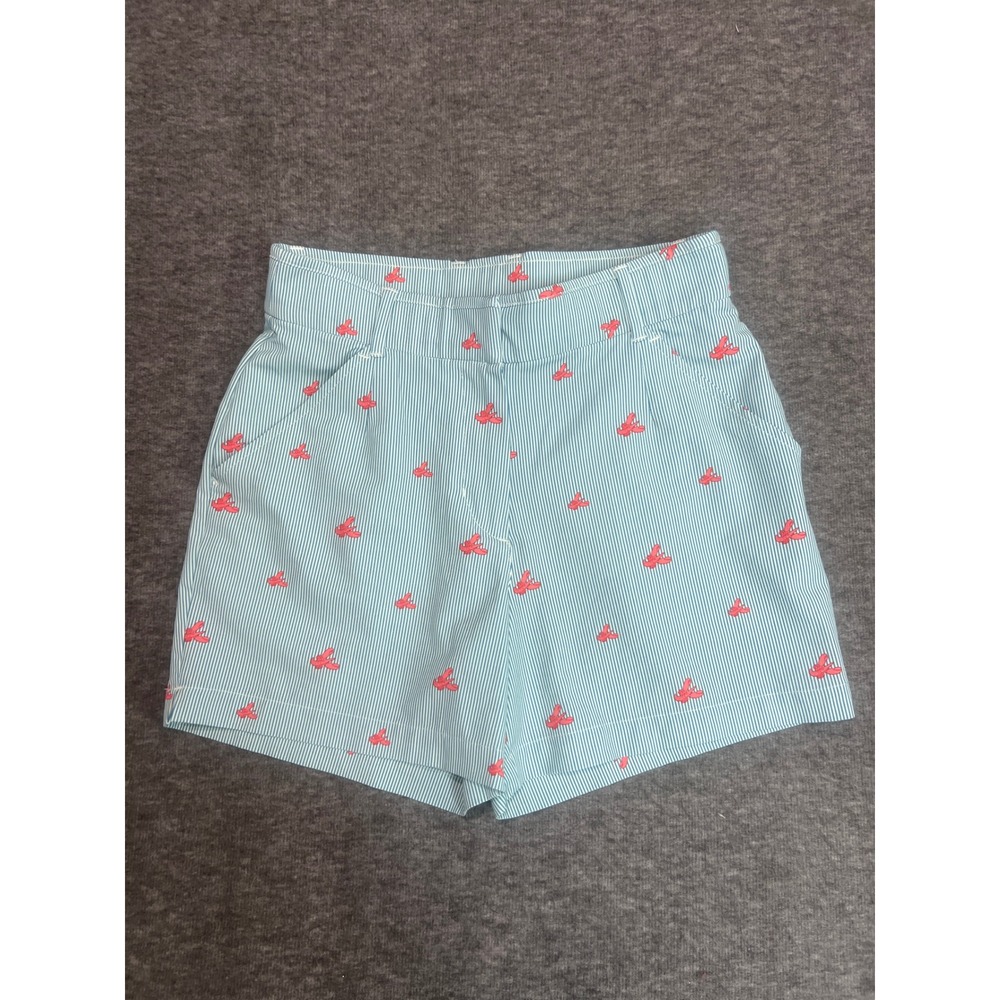 Nike Golf Shorts Womens Small Blue Seersucker Pink Lobster Dri-FIT Embroidered